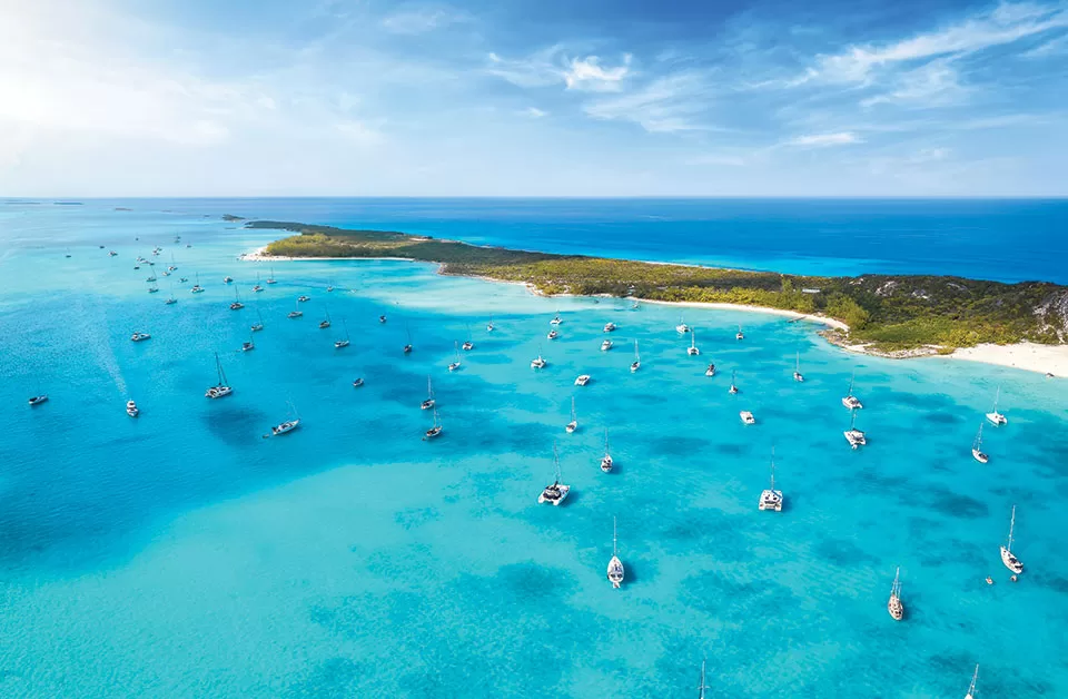 Aerial View Of The Coast Of Stocking Island, The Exumas, Bahamas